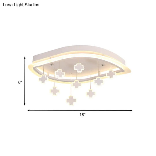 Kids Leaf Flushmount Acrylic Led Ceiling Light In White With Mathematical Sign Drapes - Ideal For