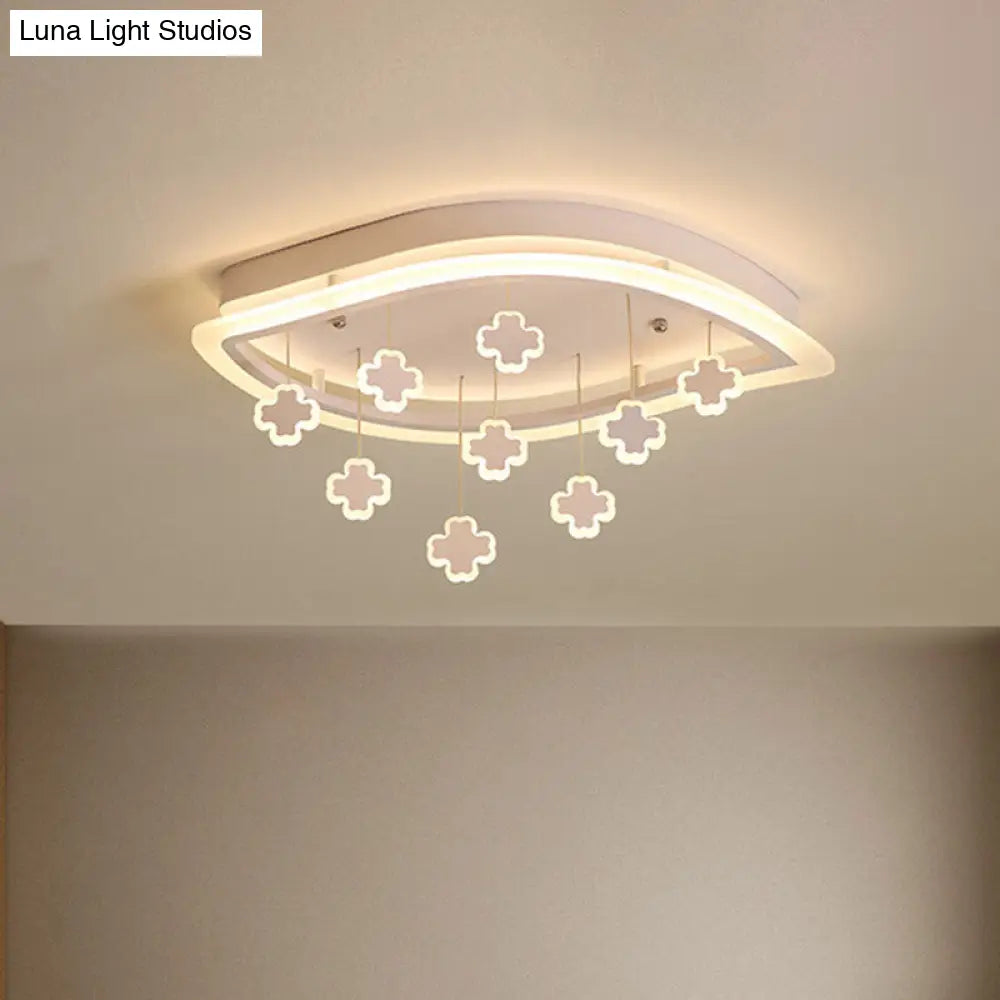 Kids Leaf Flushmount Acrylic Led Ceiling Light In White With Mathematical Sign Drapes - Ideal For