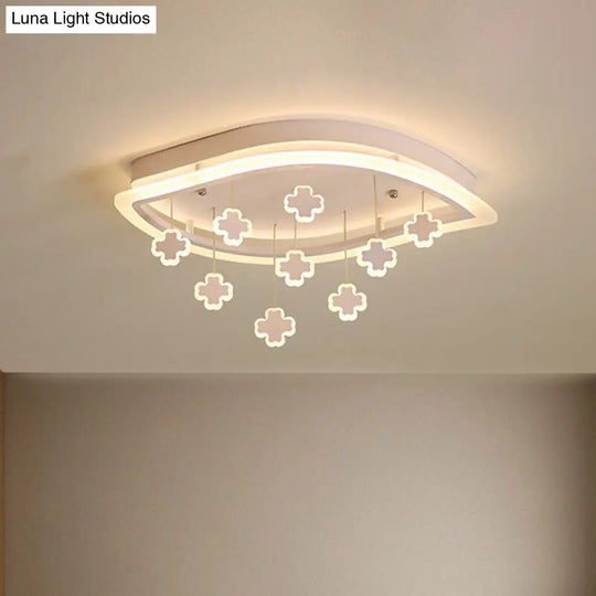 Kids Leaf Flushmount Acrylic Led Ceiling Light In White With Mathematical Sign Drapes - Ideal For