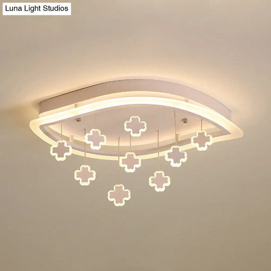 Kids Leaf Flushmount Acrylic Led Ceiling Light In White With Mathematical Sign Drapes - Ideal For