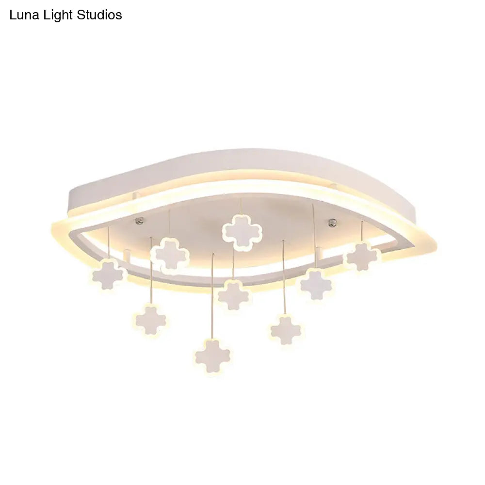 Kids Leaf Flushmount Acrylic Led Ceiling Light In White With Mathematical Sign Drapes - Ideal For