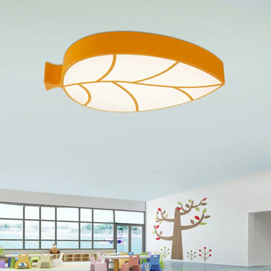 Kid’s Leaf Led Ceiling Lamp - Cartoon Acrylic Metal Flush Mount Light Orange / White