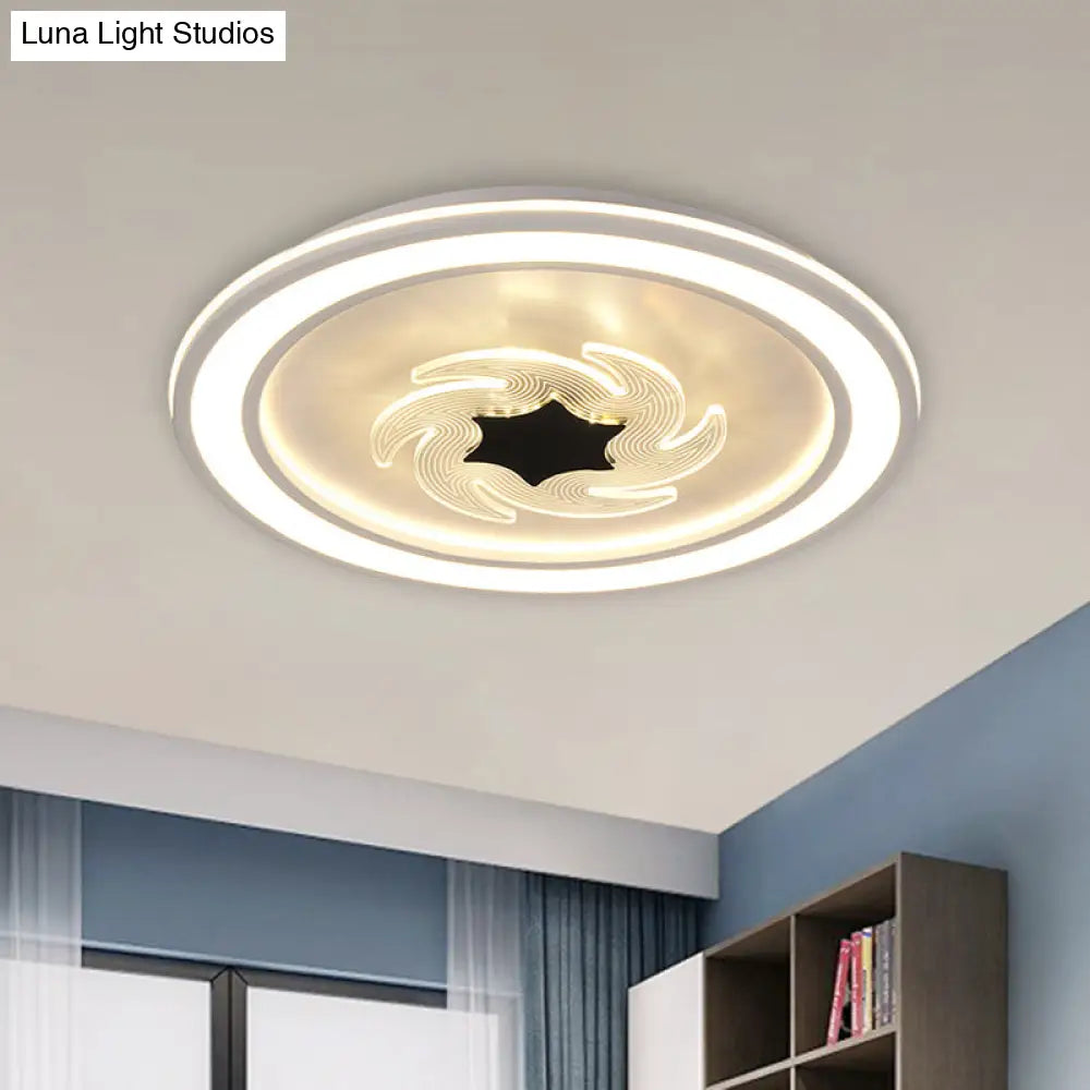 Kids Led Acrylic Flush Mount Light With Windmill Detail - Black And White Lighting