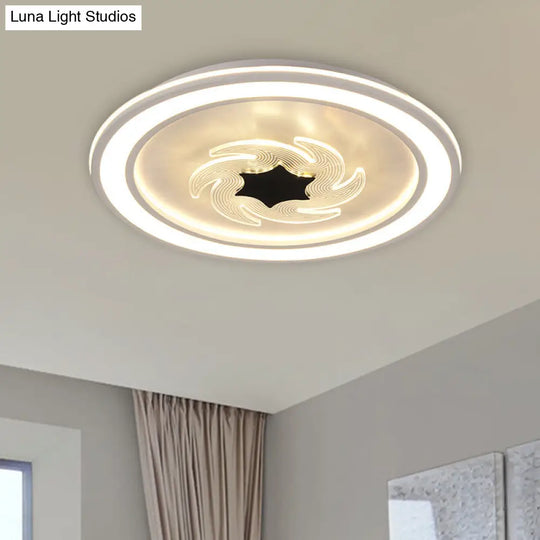 Kids Led Acrylic Flush Mount Light With Windmill Detail - Black And White Lighting Black-White