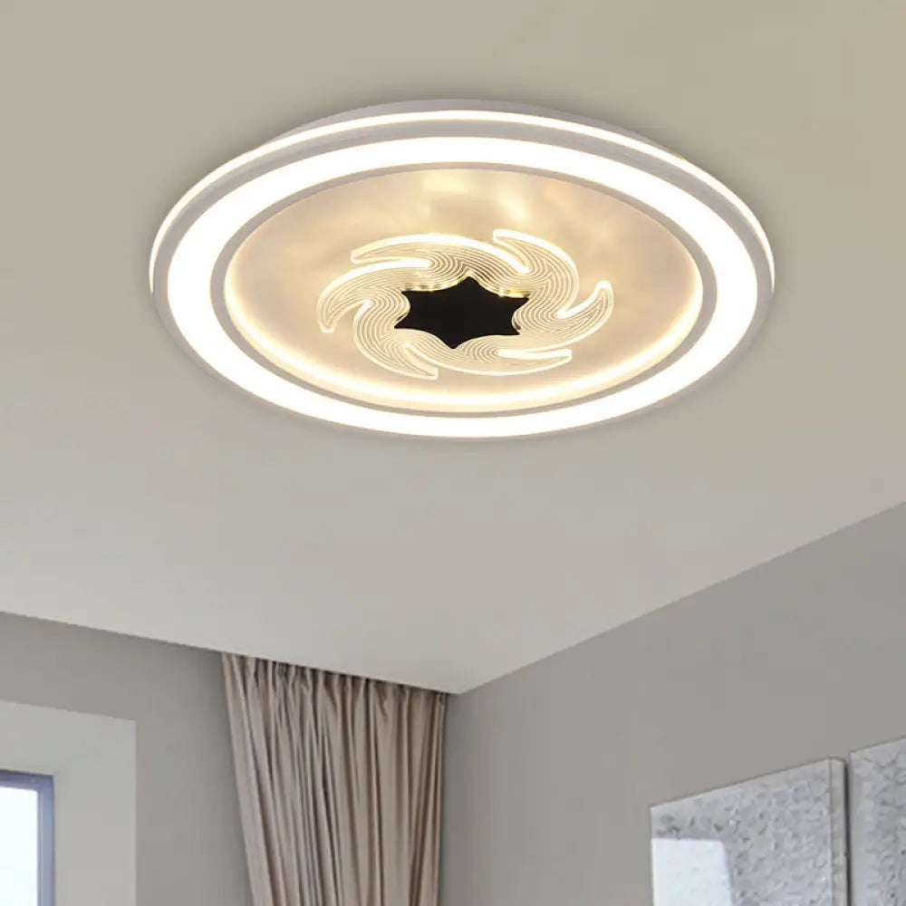 Kids Led Acrylic Flush Mount Light With Windmill Detail - Black And White Lighting Black - White