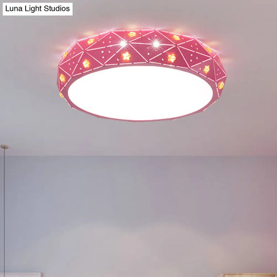 Kids Led Acrylic Geometric Flush Mount Light With Star Pattern - Pink/Blue/Gold