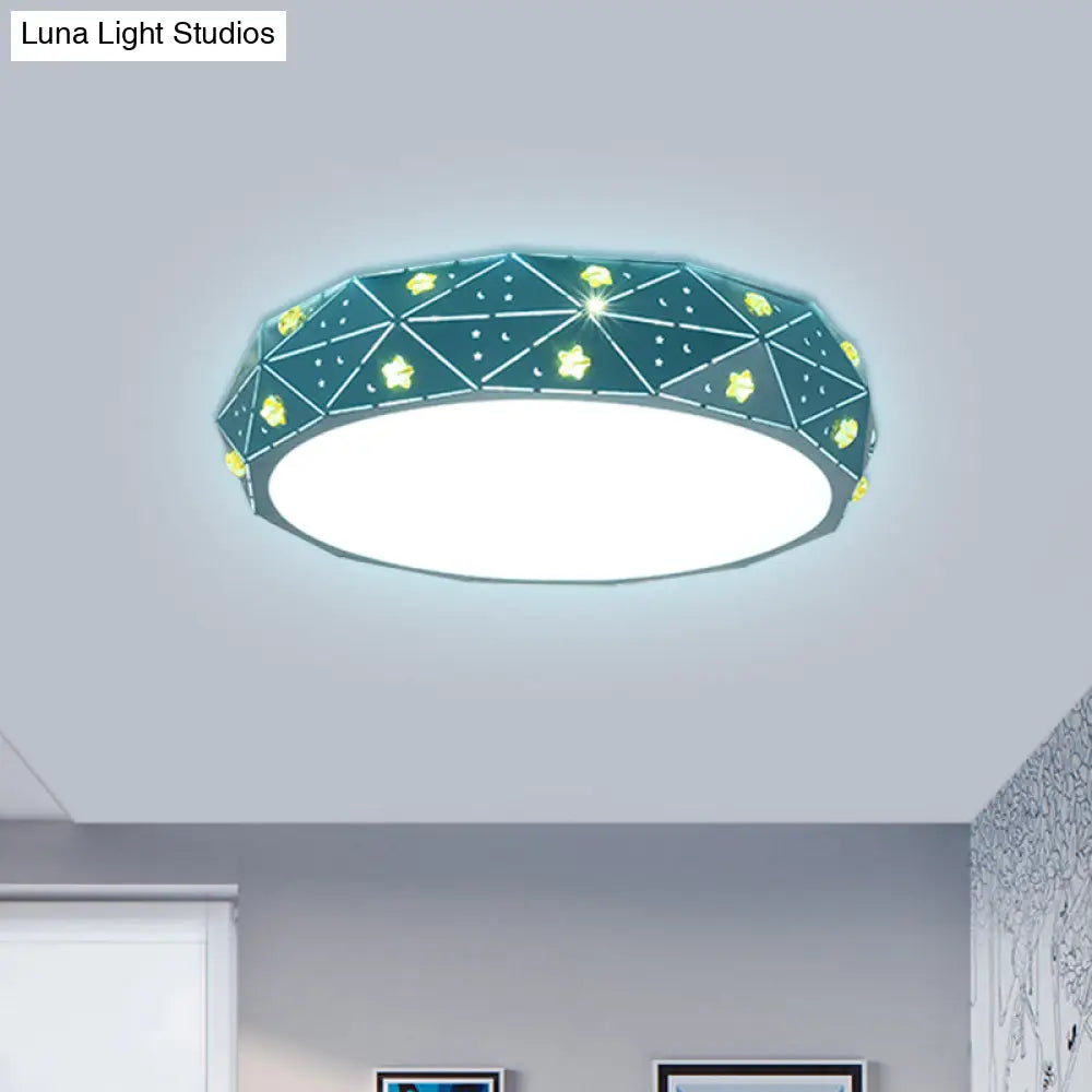 Kids Led Acrylic Geometric Flush Mount Light With Star Pattern - Pink/Blue/Gold