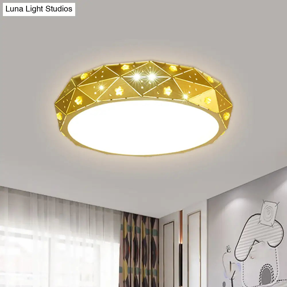 Kids Led Acrylic Geometric Flush Mount Light With Star Pattern - Pink/Blue/Gold Gold