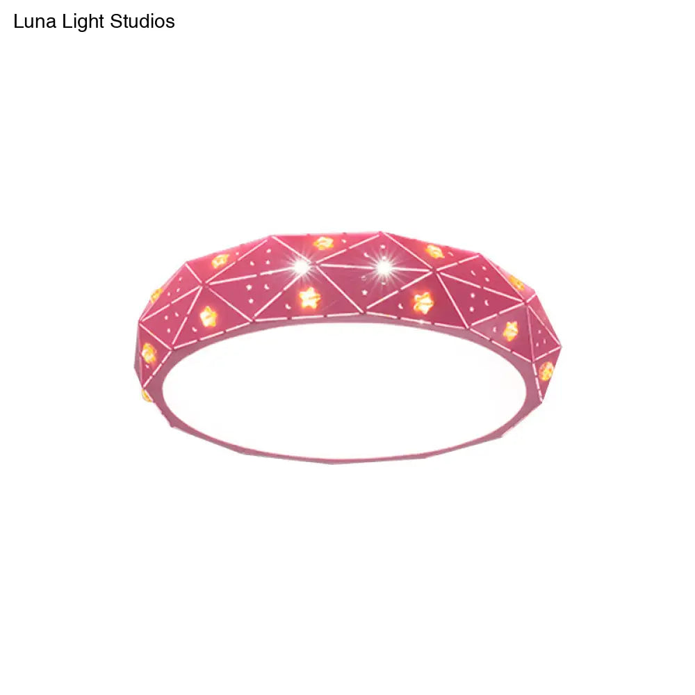 Kids Led Acrylic Geometric Flush Mount Light With Star Pattern - Pink/Blue/Gold