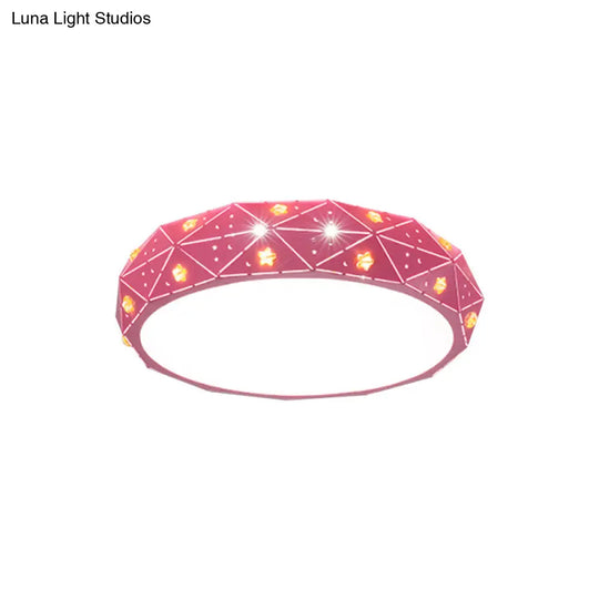 Kids Led Acrylic Geometric Flush Mount Light With Star Pattern - Pink/Blue/Gold