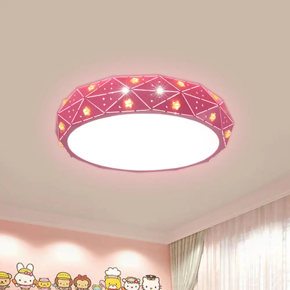 Kids Led Acrylic Geometric Flush Mount Light With Star Pattern - Pink/Blue/Gold Pink