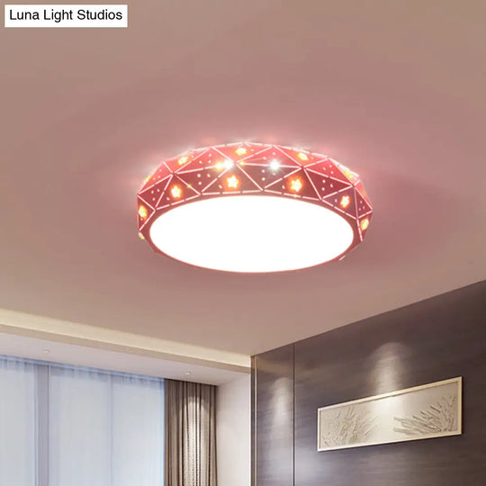 Kids Led Acrylic Geometric Flush Mount Light With Star Pattern - Pink/Blue/Gold