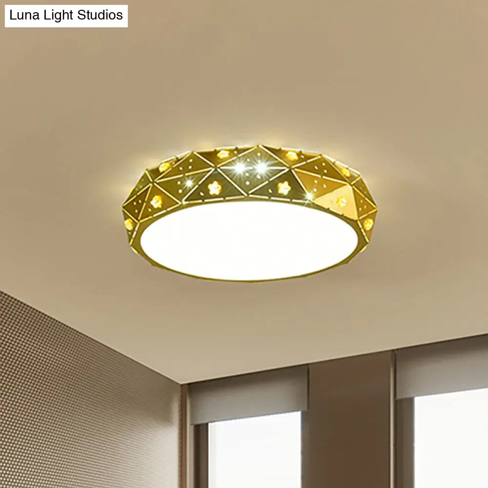 Kids Led Acrylic Geometric Flush Mount Light With Star Pattern - Pink/Blue/Gold