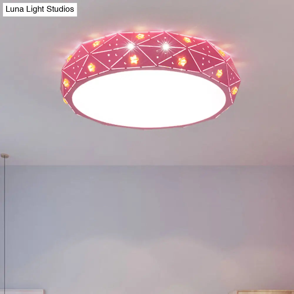 Kids Led Acrylic Geometric Flush Mount Light With Star Pattern - Pink/Blue/Gold