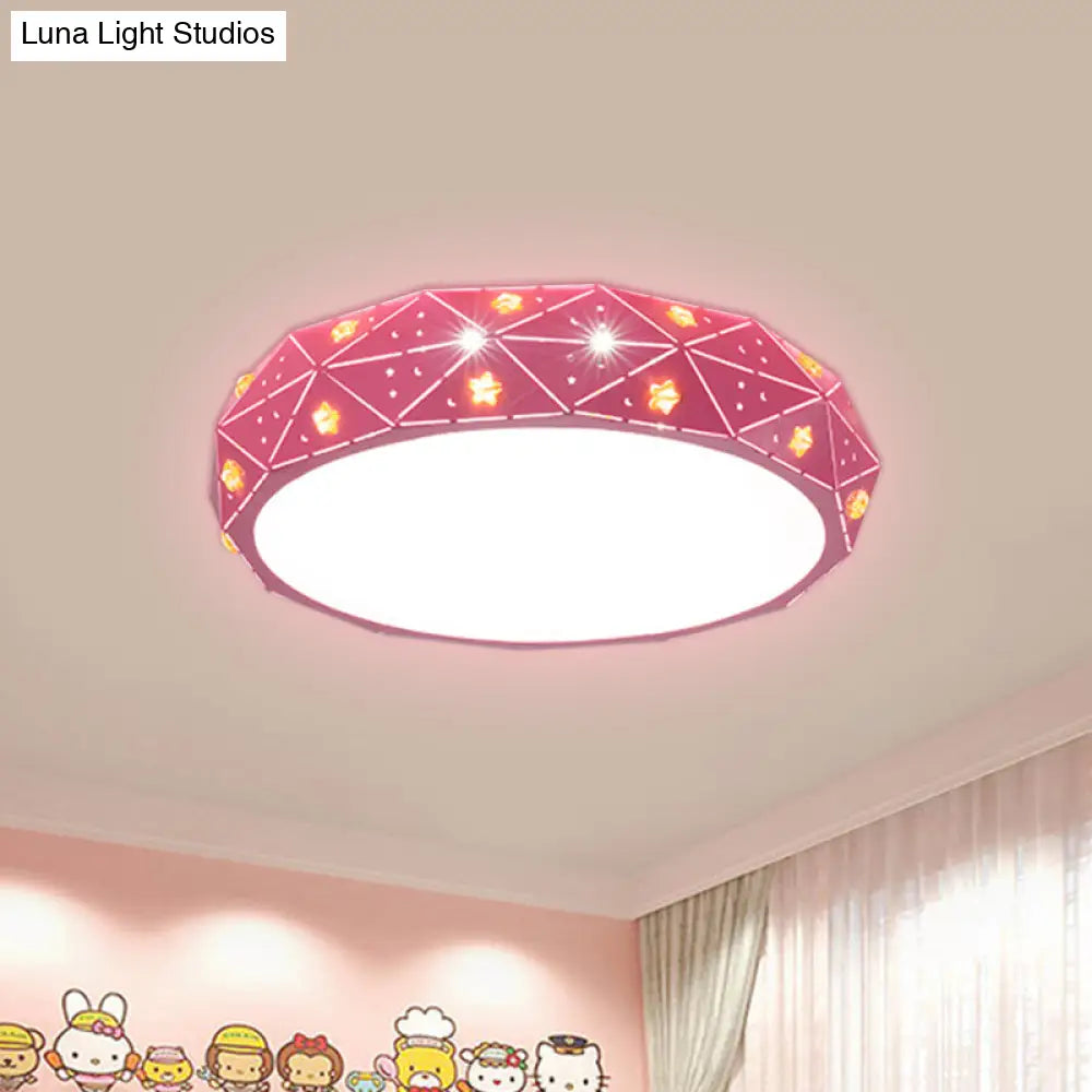 Kids Led Acrylic Geometric Flush Mount Light With Star Pattern - Pink/Blue/Gold Pink