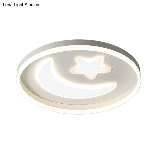 Kids Led Bedroom Flush Mount Moon And Star Light Fixture In White/Pink/Blue Acrylic Shade