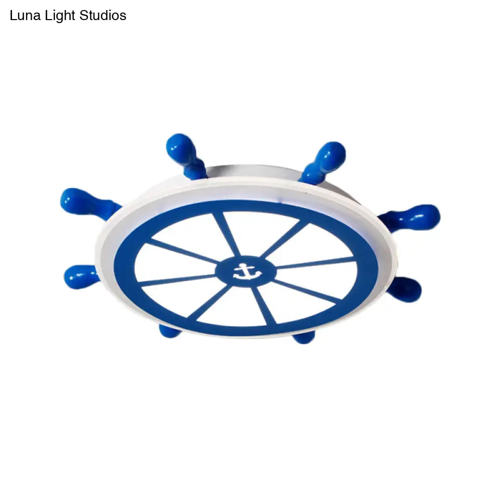 Kids Led Blue Flush Ceiling Light Fixture For Kindergarten - Acrylic Rudder Flushmount Lighting