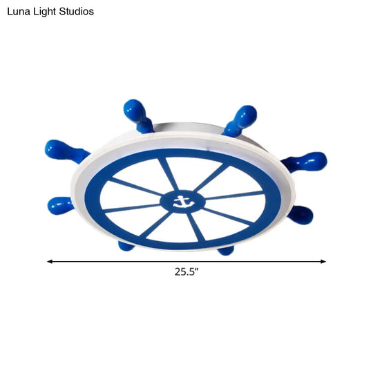 Kids Led Blue Flush Ceiling Light Fixture For Kindergarten - Acrylic Rudder Flushmount Lighting