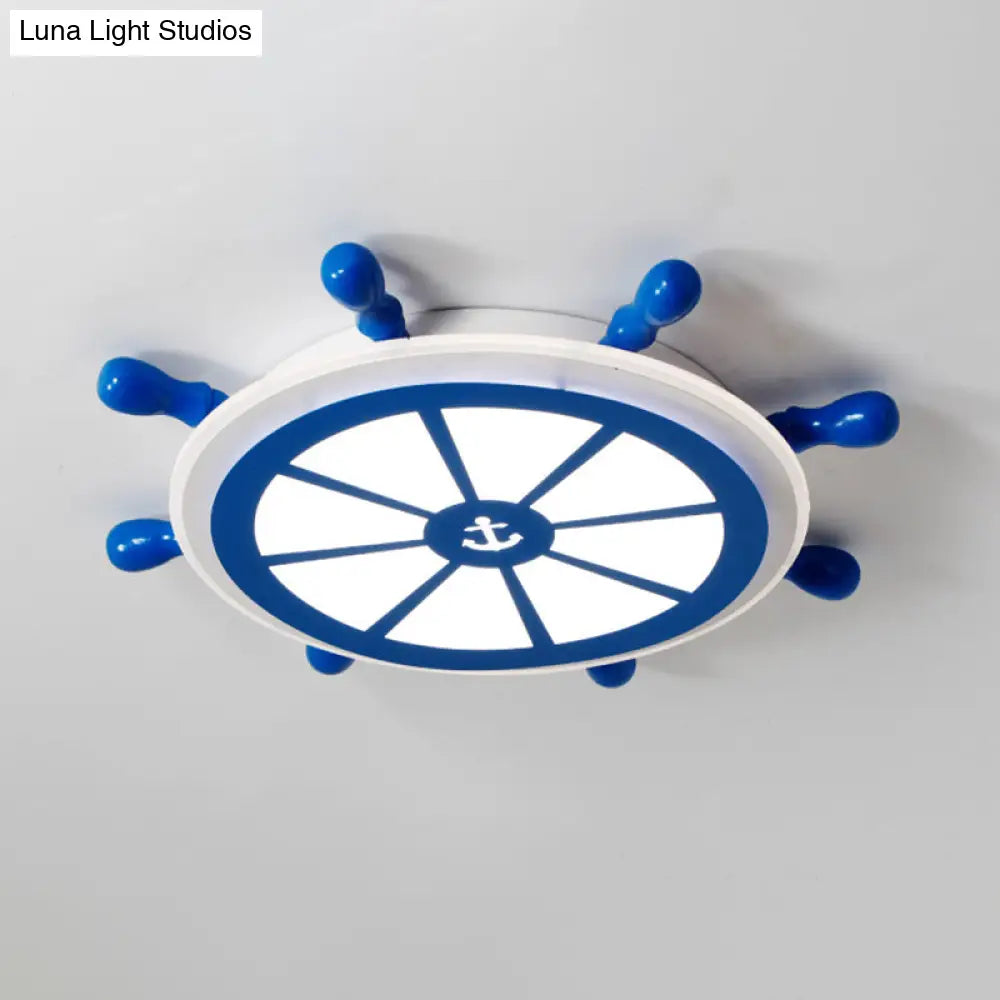 Kids Led Blue Flush Ceiling Light Fixture For Kindergarten - Acrylic Rudder Flushmount Lighting