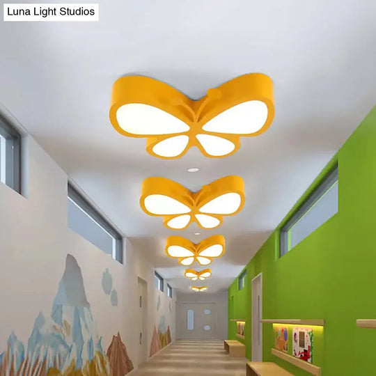 Kids Led Butterfly Ceiling Lamp With Acrylic Shade - Red/Yellow/Blue Flushmount Light