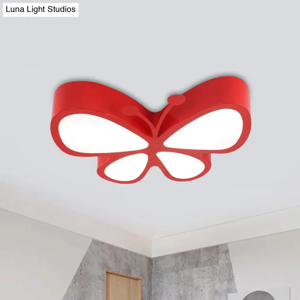Kids Led Butterfly Ceiling Lamp With Acrylic Shade - Red/Yellow/Blue Flushmount Light Red