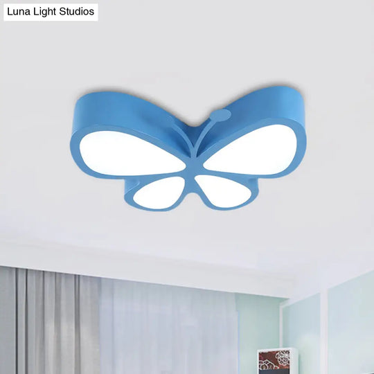 Kids Led Butterfly Ceiling Lamp With Acrylic Shade - Red/Yellow/Blue Flushmount Light Blue