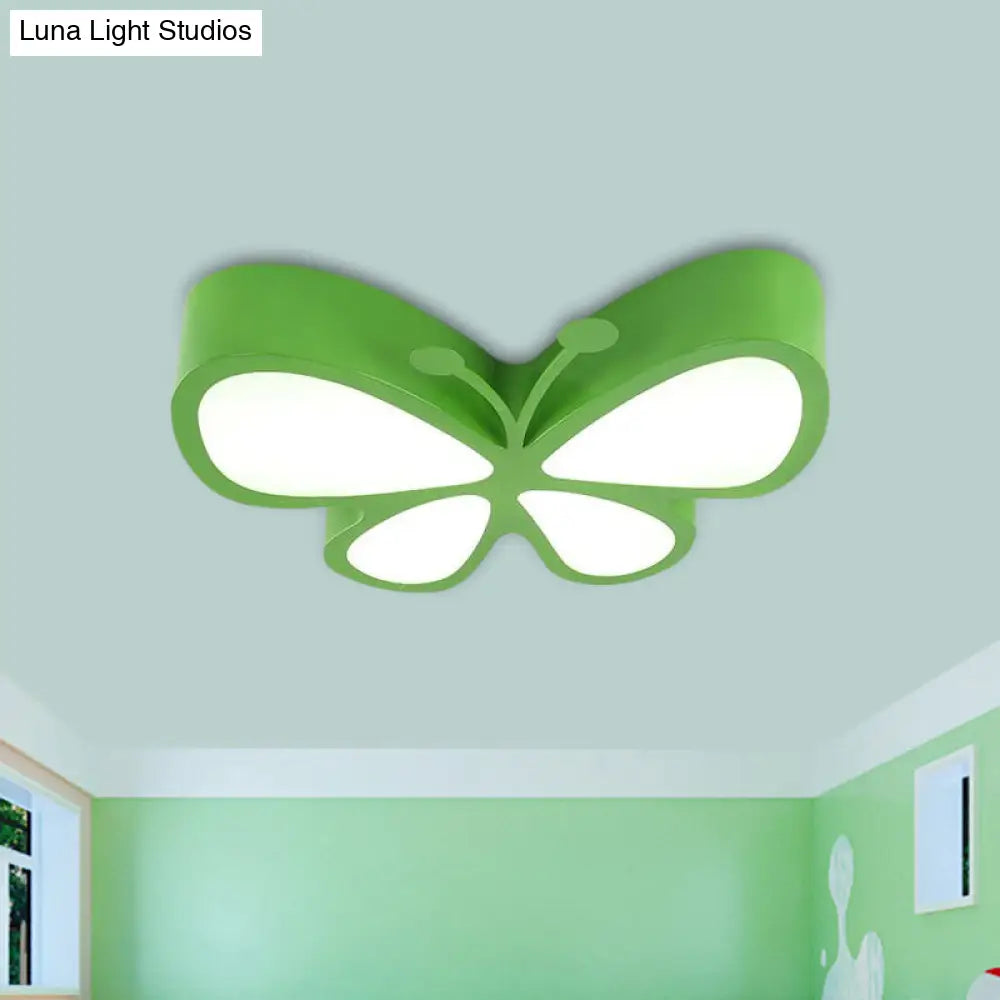 Kids Led Butterfly Ceiling Lamp With Acrylic Shade - Red/Yellow/Blue Flushmount Light Green