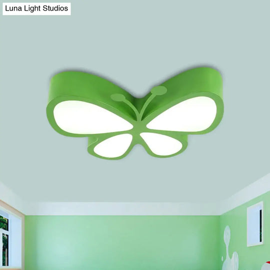 Kids Led Butterfly Ceiling Lamp With Acrylic Shade - Red/Yellow/Blue Flushmount Light Green