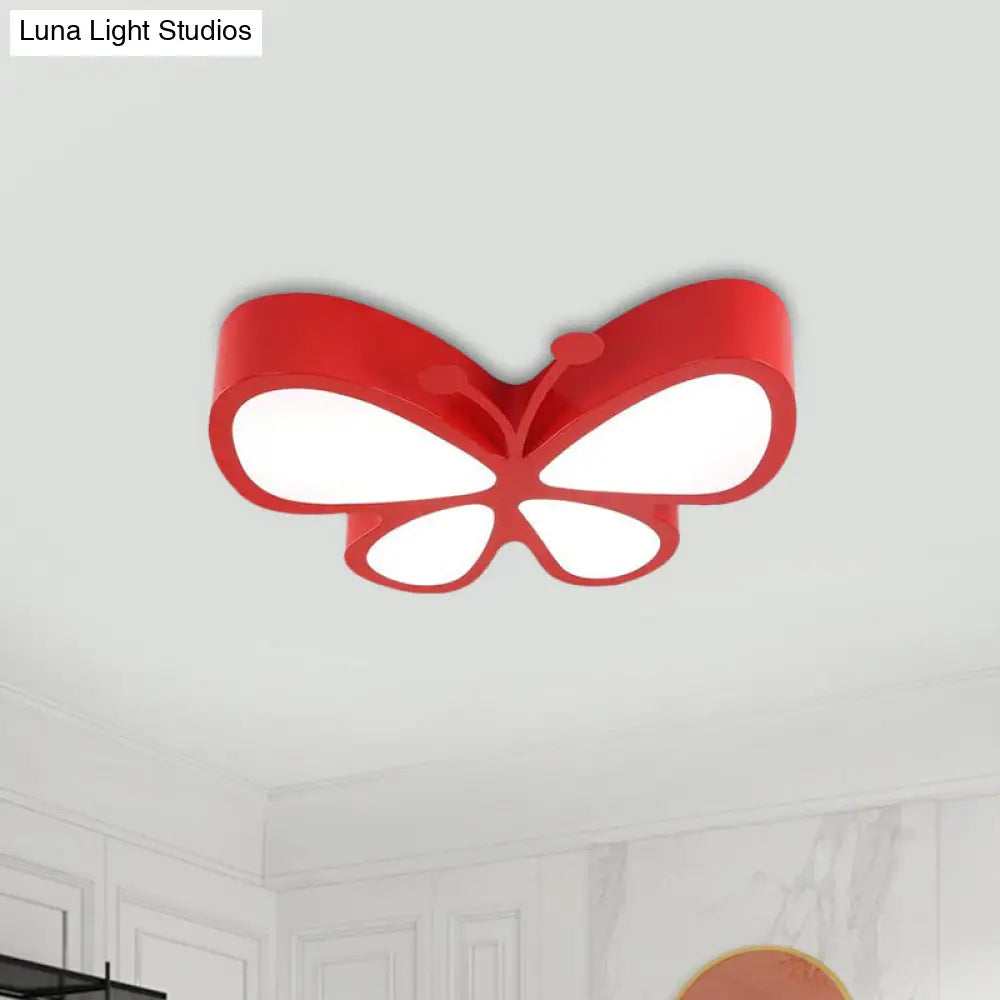 Kids Led Butterfly Ceiling Lamp With Acrylic Shade - Red/Yellow/Blue Flushmount Light