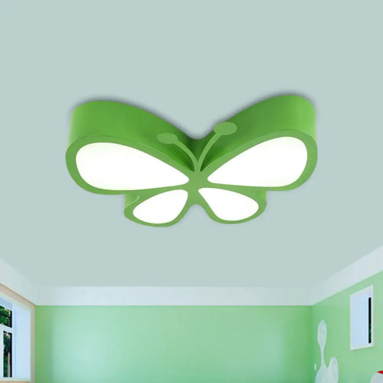 Kids’ Led Butterfly Ceiling Lamp With Acrylic Shade - Red/Yellow/Blue Flushmount Light Green