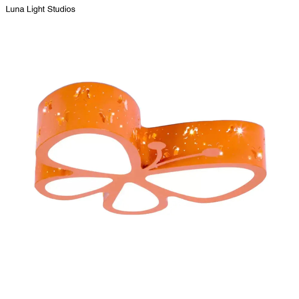 Kids Led Butterfly Ceiling Light - Acrylic Flush Mount Pink/Blue/Orange With Warm/White