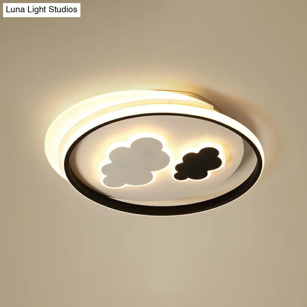 Kids Led Ceiling Light Fixture: Cloud Acrylic Bedroom Lamp In Black / 18 Remote Control Stepless