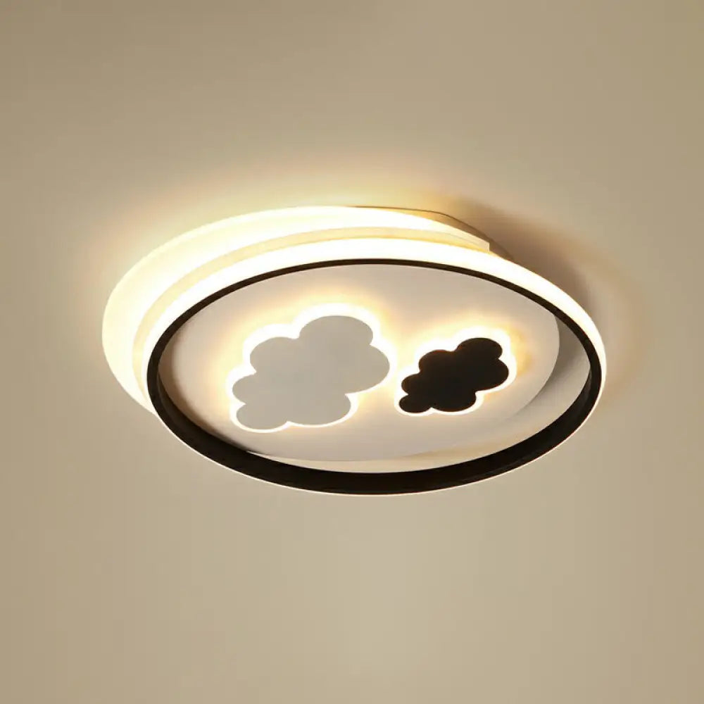 Kids’ Led Ceiling Light Fixture: Cloud Acrylic Bedroom Lamp In Black / 18’ Remote Control