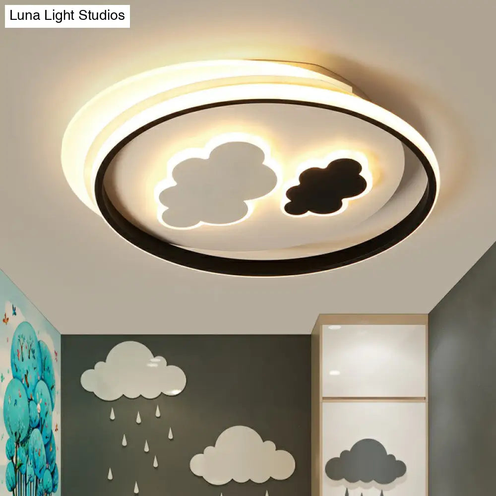 Kids’ Led Ceiling Light Fixture: Cloud Acrylic Bedroom Lamp In Black