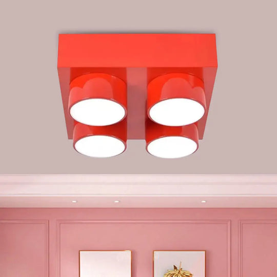 Kids Led Ceiling Light Fixture - Colorful Building Block Design’ Red