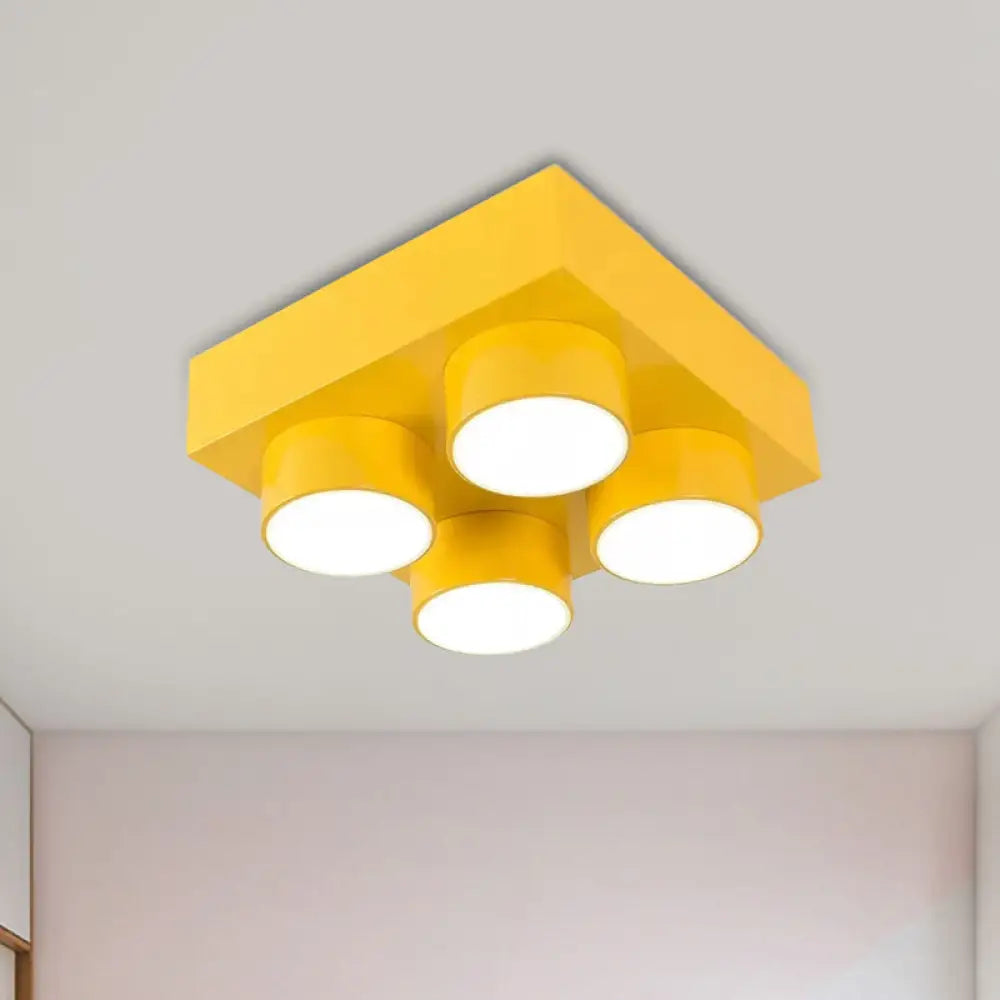 Kids Led Ceiling Light Fixture - Colorful Building Block Design’ Yellow