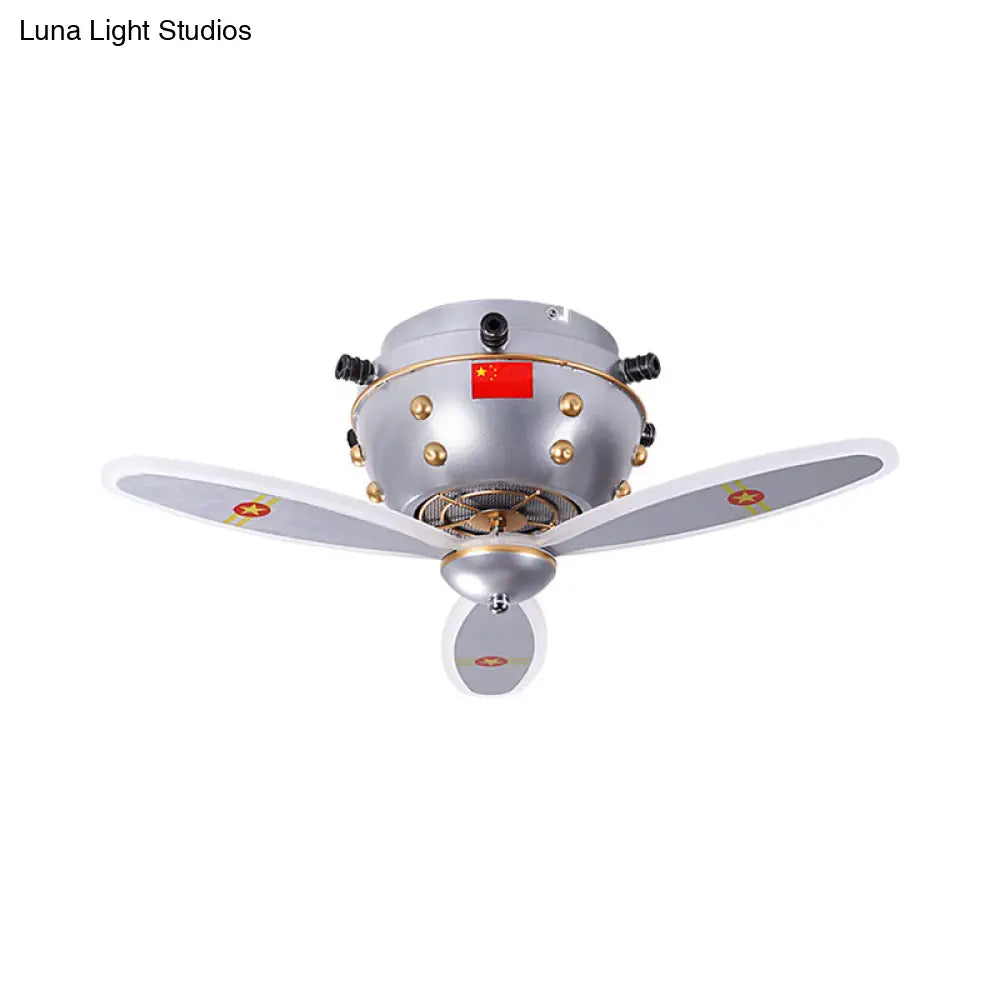 Kids Led Ceiling Light Fixture In Nickel For Boy’s Room - Propeller Jet Head Flushmount