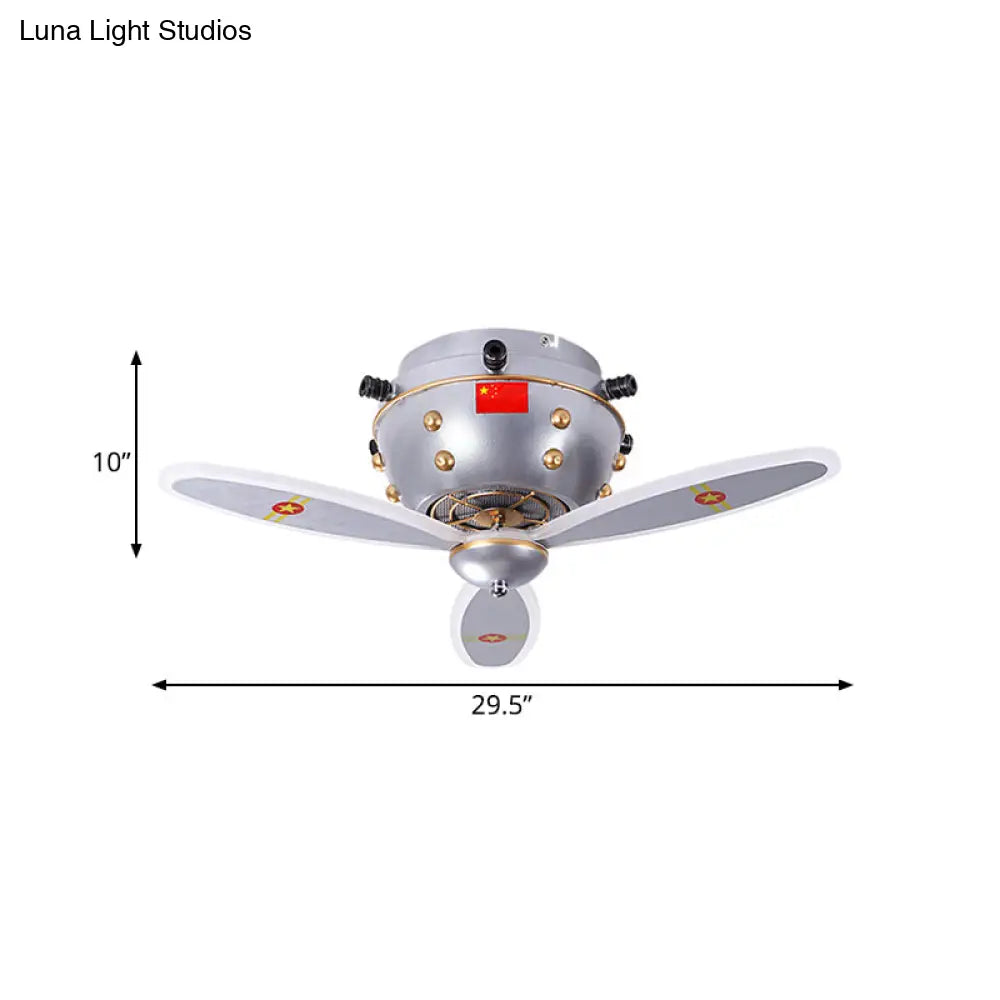 Kids Led Ceiling Light Fixture In Nickel For Boys Room - Propeller Jet Head Flushmount