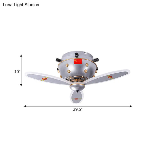 Kids Led Ceiling Light Fixture In Nickel For Boy’s Room - Propeller Jet Head Flushmount