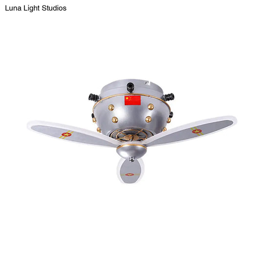 Kids Led Ceiling Light Fixture In Nickel For Boys Room - Propeller Jet Head Flushmount