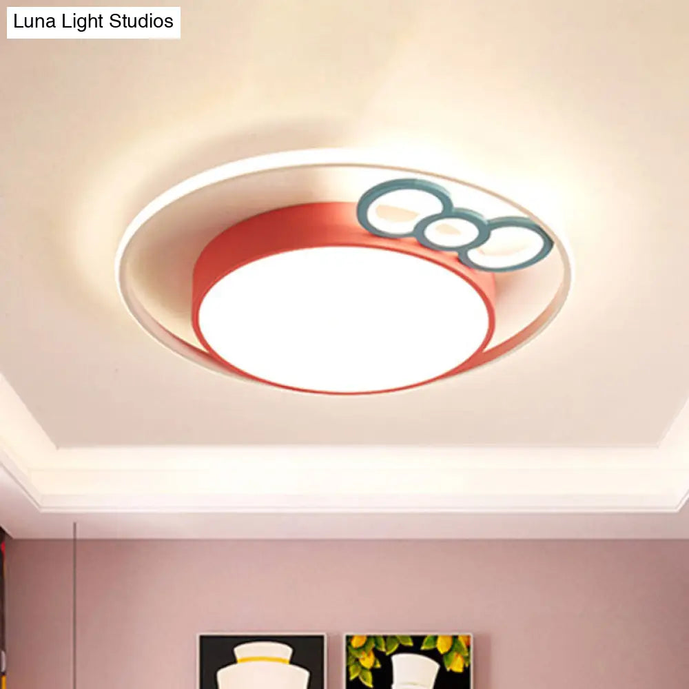 Kids Led Ceiling Light With Bow Design In Pink/Blue Finish Warm/White Available 18/23 Dia