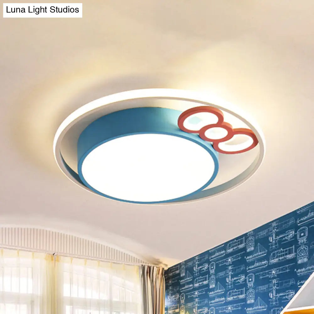 Kids Led Ceiling Light With Bow Design In Pink/Blue Finish Warm/White Available 18/23 Dia Blue / 18
