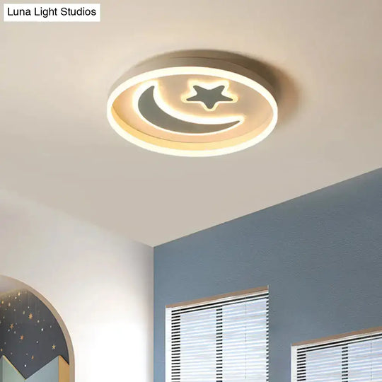 Kid’s Led Ceiling Light With Moon-Star Pattern - Acrylic Flush Mount Lighting For Bedrooms