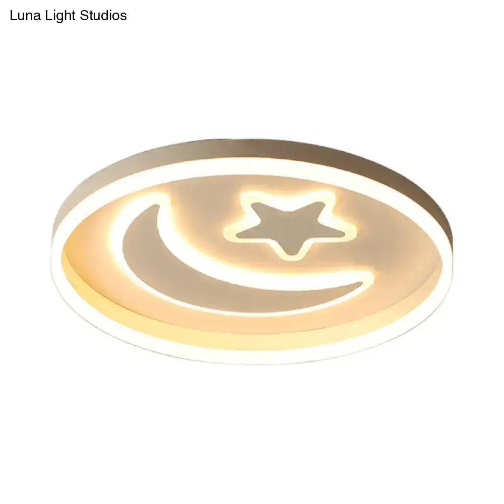 Kid’s Led Ceiling Light With Moon-Star Pattern - Acrylic Flush Mount Lighting For Bedrooms