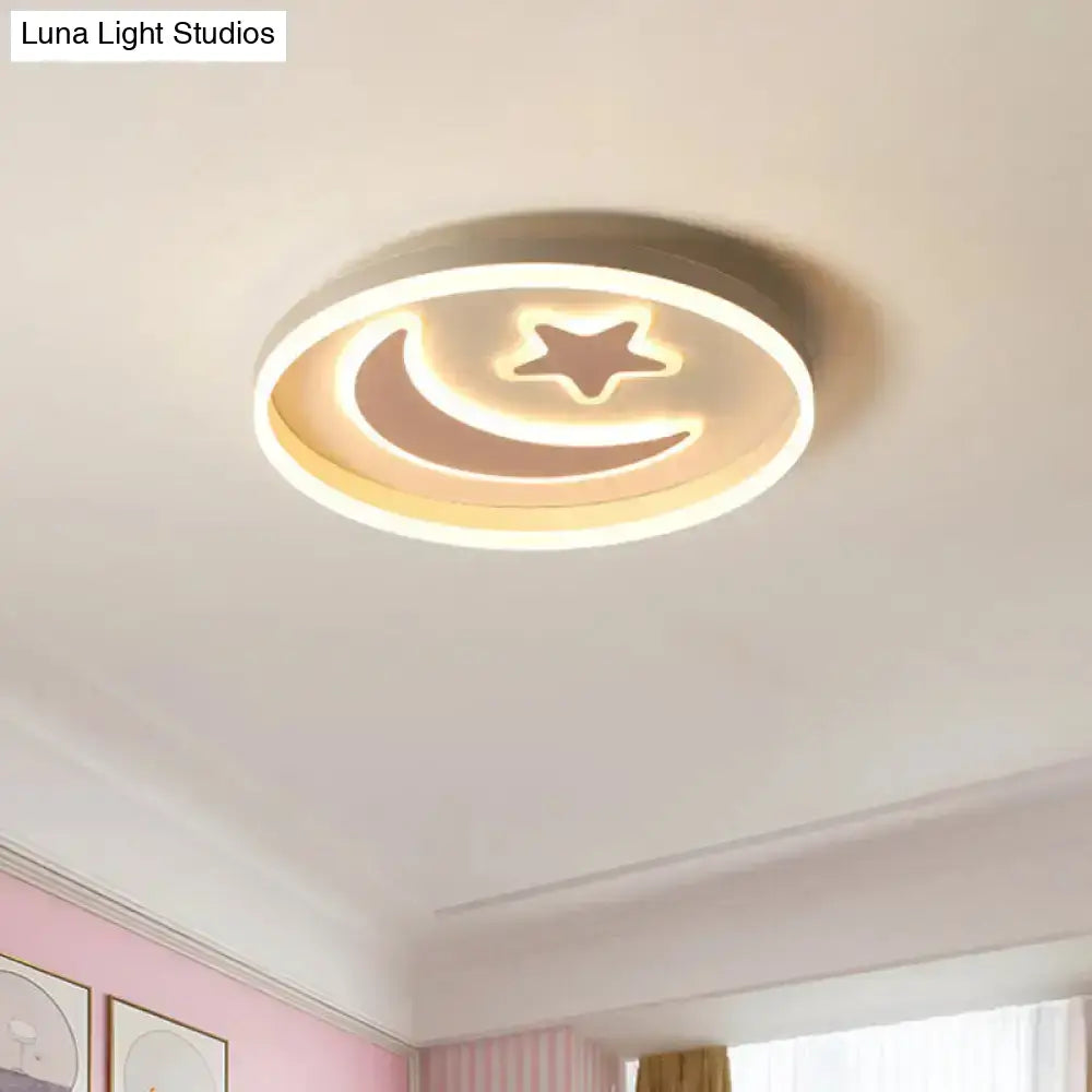 Kid’s Led Ceiling Light With Moon-Star Pattern - Acrylic Flush Mount Lighting For Bedrooms