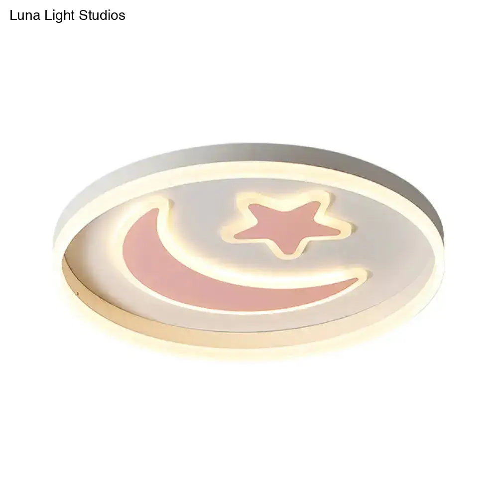 Kid’s Led Ceiling Light With Moon-Star Pattern - Acrylic Flush Mount Lighting For Bedrooms