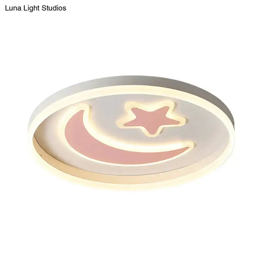 Kid’s Led Ceiling Light With Moon-Star Pattern - Acrylic Flush Mount Lighting For Bedrooms