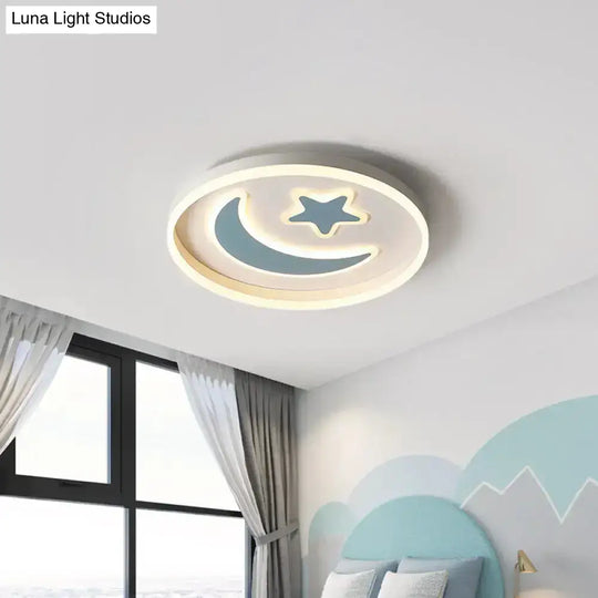 Kid’s Led Ceiling Light With Moon-Star Pattern - Acrylic Flush Mount Lighting For Bedrooms