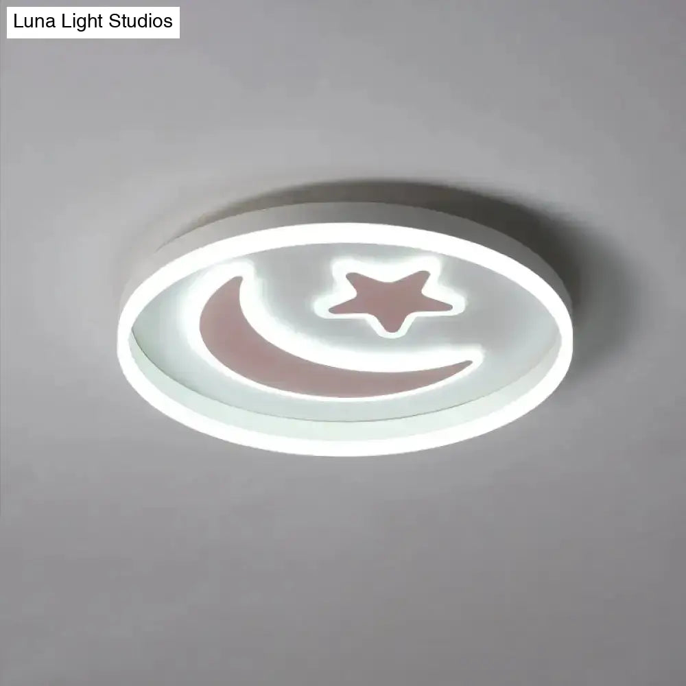 Kid’s Led Ceiling Light With Moon-Star Pattern - Acrylic Flush Mount Lighting For Bedrooms