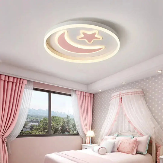 Kid’s Led Ceiling Light With Moon-Star Pattern - Acrylic Flush Mount Lighting For Bedrooms